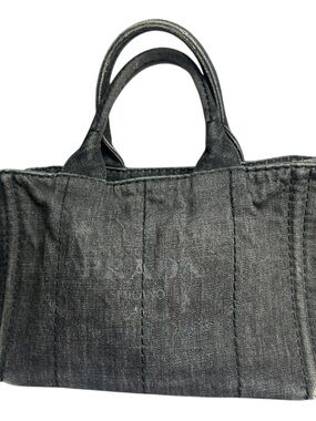 Prada Canapa Charcoal Black Denim Tote
